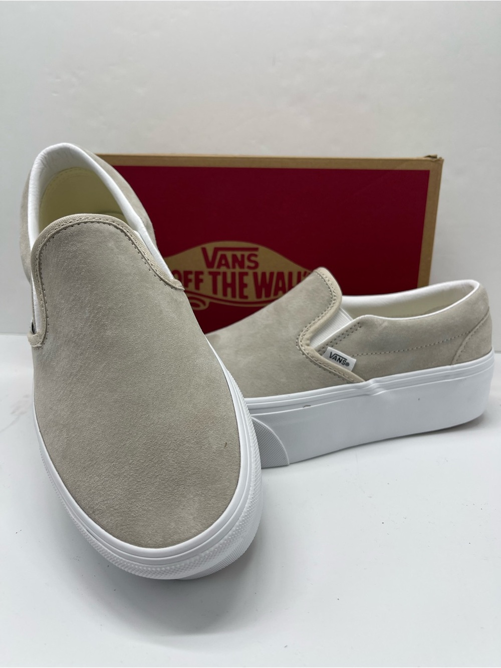 Vans Classic Slip-On Stackform Nubuck Oatmeal Platform Sneakers VN000E8C2N1 NWT - Picture 3 of 16